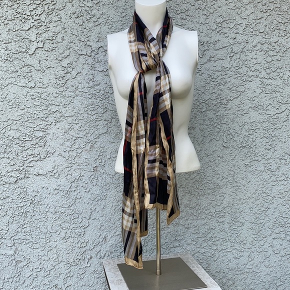 V.Fraas Burberry Plaid Striped 100% Silk Scarf neck wrap spring fashion forward🧣 - Picture 2 of 6